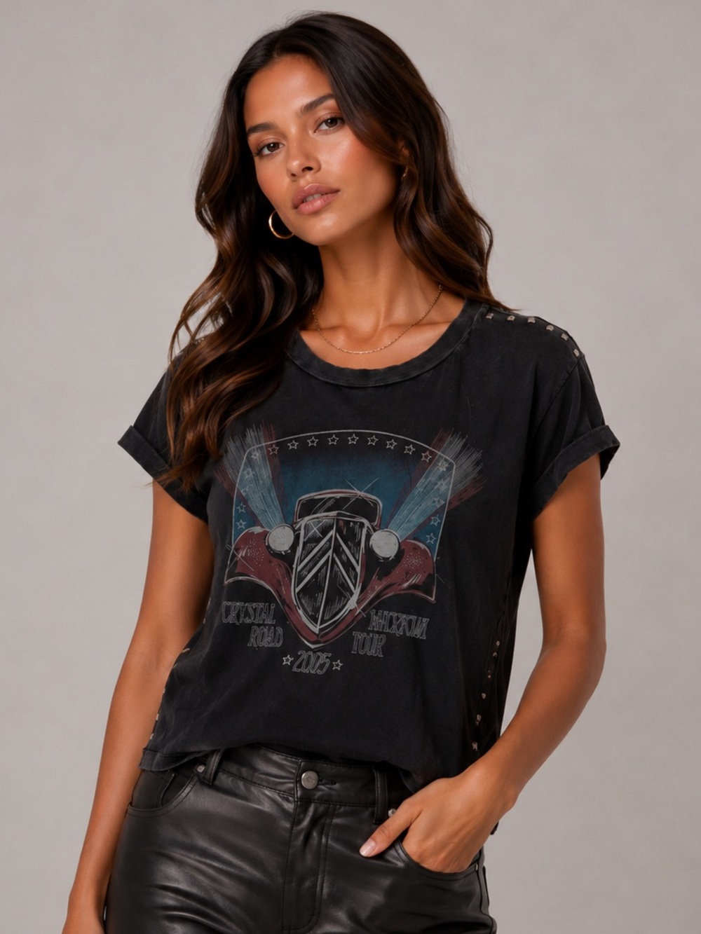 $198 Current Elliott Crystal Road Stud Tour Tee - Size 0